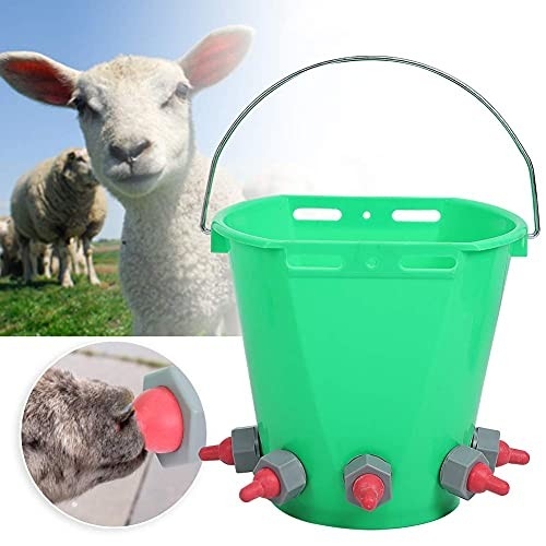 Plastic Lamb Milk Feed Bucket Multiple Nipples 8L Animal Feeding Pot